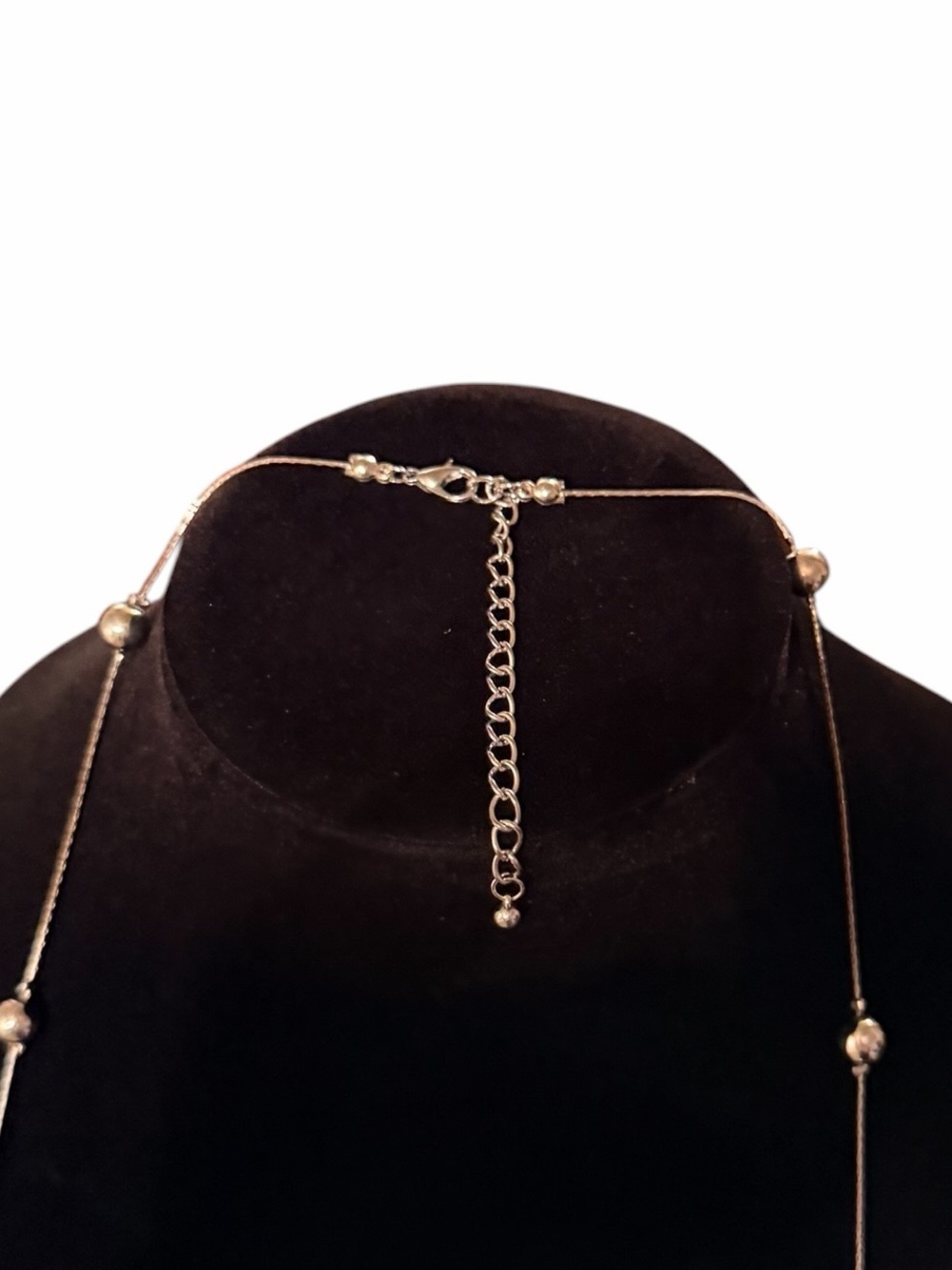 Polished Silver Bead Station Necklace - Women's Fashion Jewelry 17” Length - Picture 4 of 4